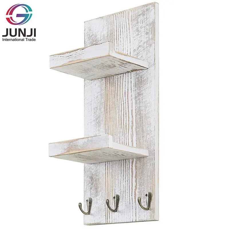 Rustic wood floating wall shelves bathroom shelf with hooks wall mounted home decor wall shelf