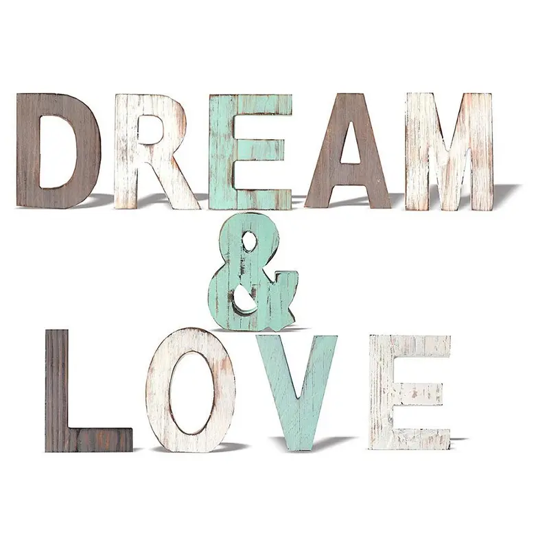 Rustic Wood Dream & Love Signs Home Decor  Freestanding Wooden Letters Cutouts for Home Decor| Multi-Color Wooden Signs