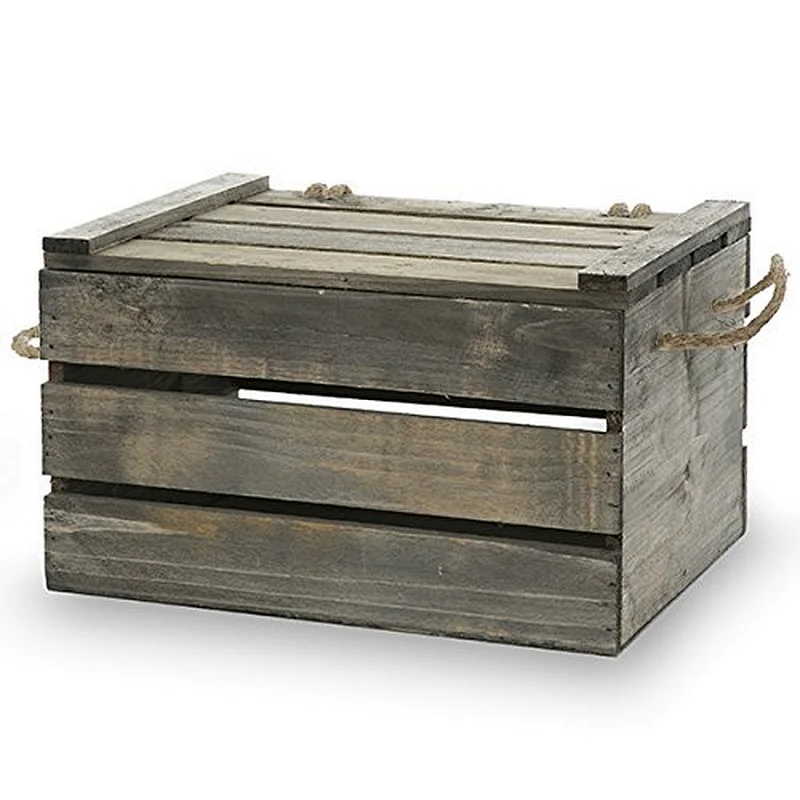 Receive a box-The Lucky Clover Trading Antique Wood Crate Storage Box with Swing Lid