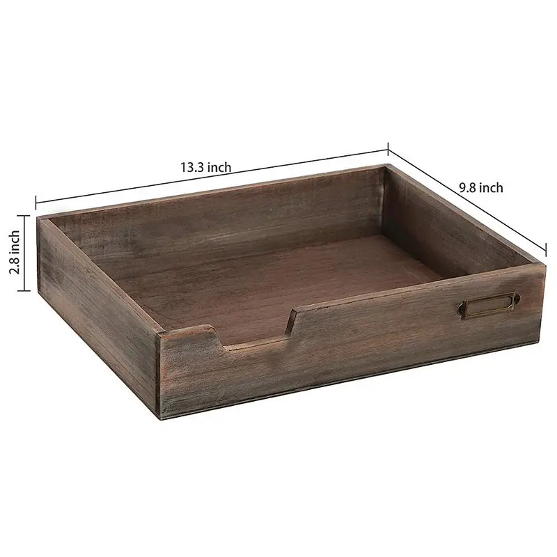 Rustic personalized customized cheaper wholesale  big Vintage Wood Office Desktop Paper, File, Folder, Magazine Holder Tray 2020