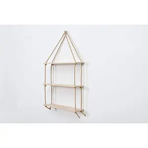 Hanging Planter Shelf Wall - Floating Swing Storage Shelves Jute Rope Organizer Rack 3 Tier Handmade Shelves Wall-Hanging