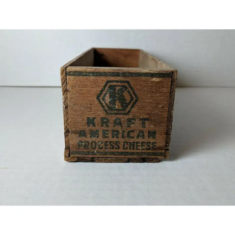 Vintige Cheese Wooden Box Crate With Blue Graphics For Sale