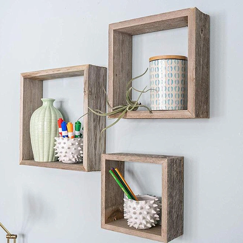 Home Decor-Rustic Shelves, Square Floating Wood Shadowbox, Set of 3 (Natural Weathered Gray)