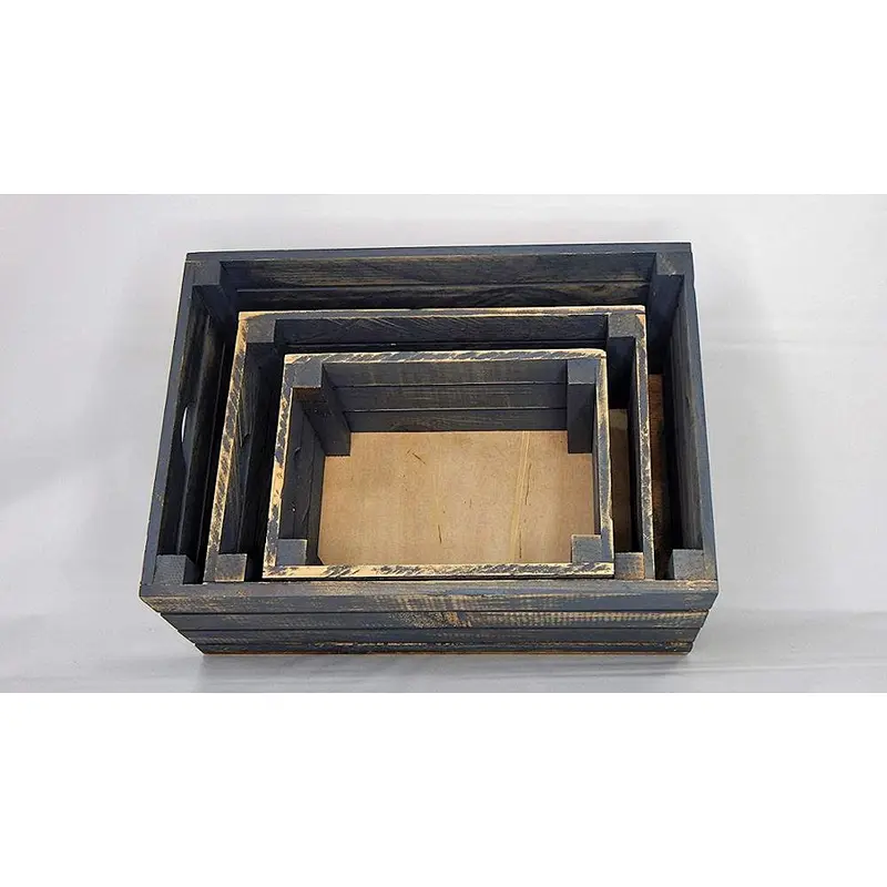 Rustic Decorative Wood Crates (Set of 3) - Cottage Grey Distressed