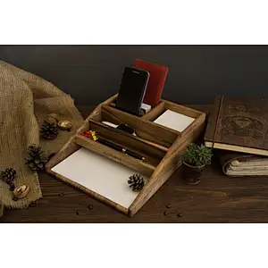 Wood Stationery Set Holder For Paper Pencil Glasses Pen Office Decor Desk Accessories Document Holder