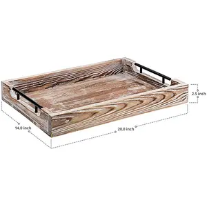 arge Decorative Farmhouse Tray - Wooden Ottoman Tray for Living Room and Kitchen - Rustic Serving and Decor Trays
