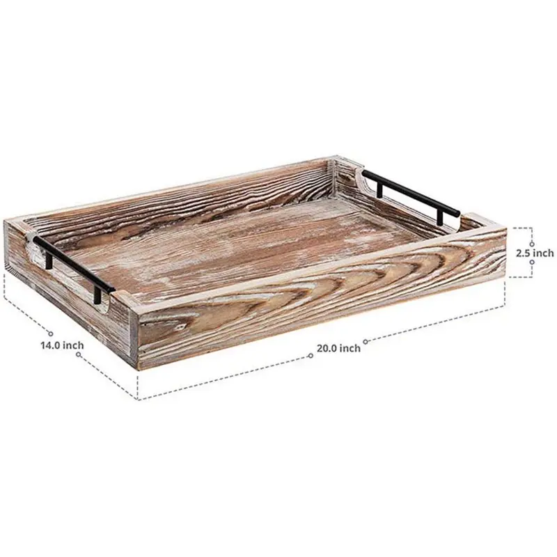 arge Decorative Farmhouse Tray - Wooden Ottoman Tray for Living Room and Kitchen - Rustic Serving and Decor Trays