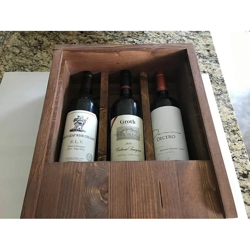 Personalized Wine Box 3 bottle,Personalized Whiskey Box, sliding lid wooden Wine Box