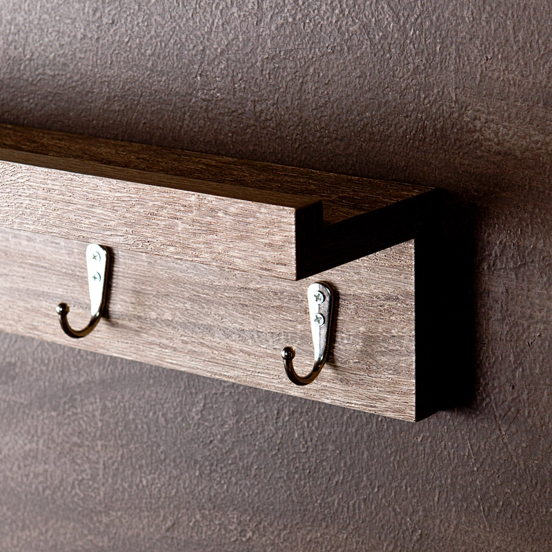 Wood Wall-Mount Shelf with Hook