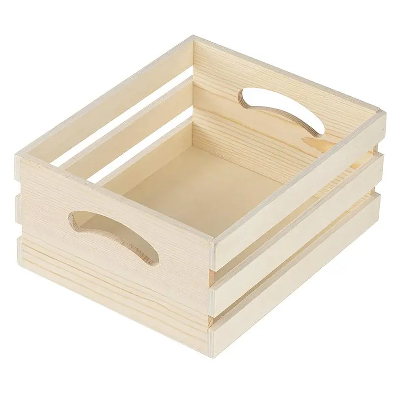 Wooden Crate - 3-Count Small Decorative Storage Caddy Set, Unfinished Wood Craft Boxes for Organizing, Books and Groceries