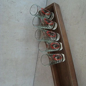 Wood tray. Glass holder. Wood centerpiece.