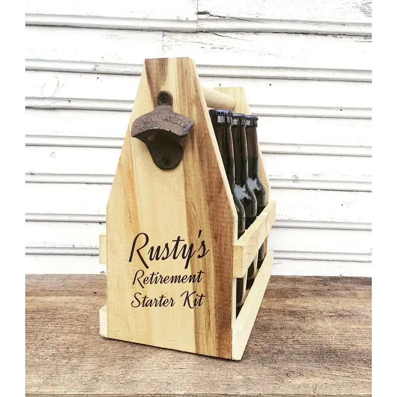 Retirement Gift Wooden 12oz Beer Caddy