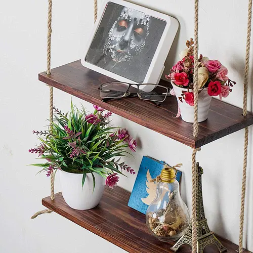 Rustic Ladder Planter Shelf- Rustic Wood and Rope Ladder Shelf, Bathroom Organizer, Entryway Shelf for book