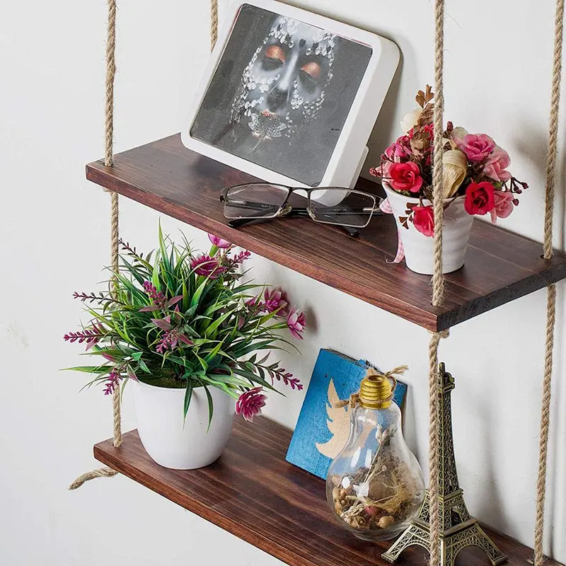 Rustic Ladder Planter Shelf- Rustic Wood and Rope Ladder Shelf, Bathroom Organizer, Entryway Shelf for book