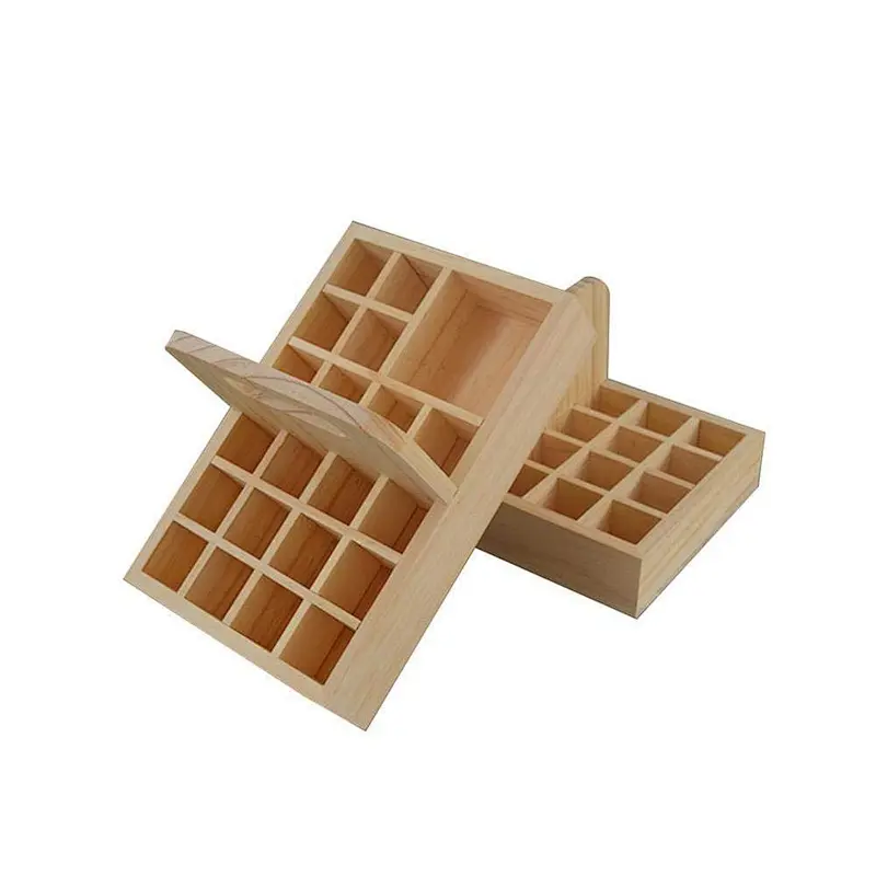 21 Grid Wooden Essential Oil Box  Wood Storage Case
