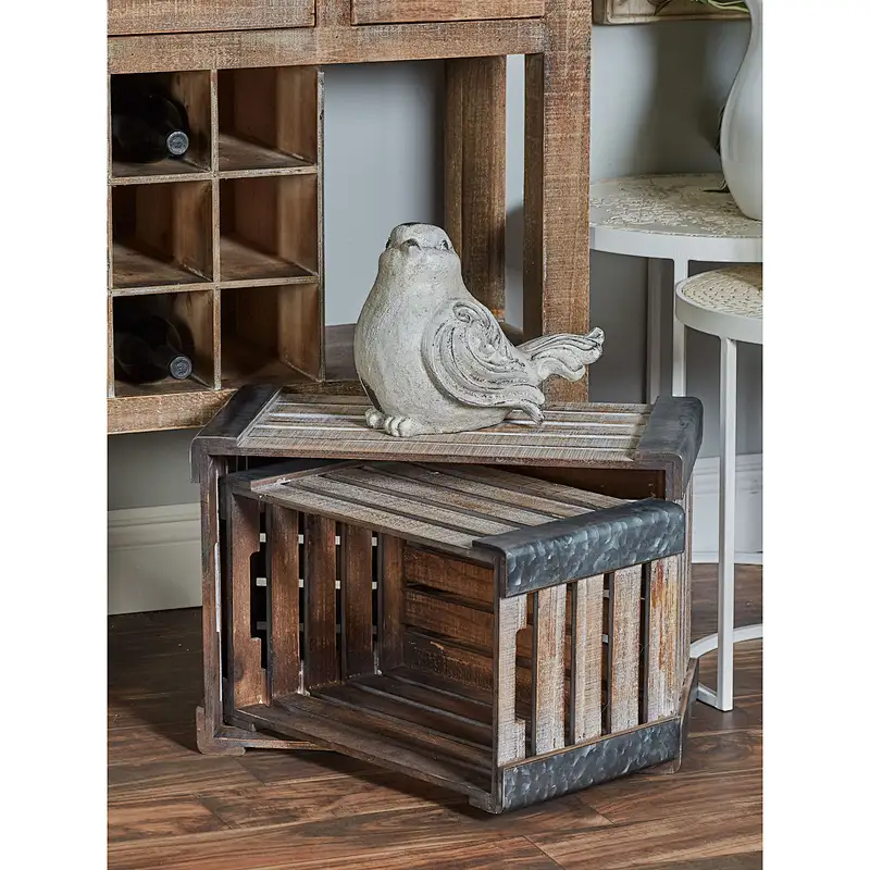 Set of 3 Wooden Pallet Box Planters - Off-white