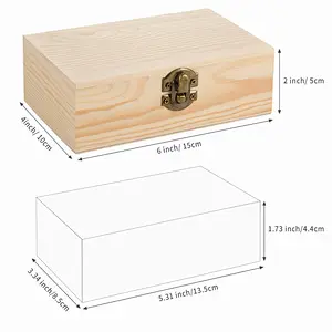 Unfinished Wood Box with Hinged Lid and Front Clasp for Crafts, Art, Hobbies and Home Storage