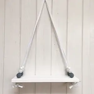 Nursery Decor | Nordic Style Shelf | Hanging Bead  with  Wood Wall Shelf with Metal Shelf