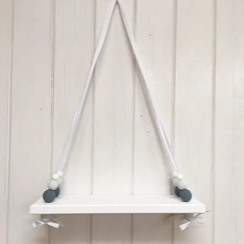 Nursery Decor | Nordic Style Shelf | Hanging Bead  with  Wood Wall Shelf with Metal Shelf
