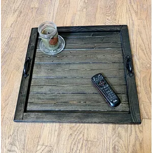 Rustic Torched Wood Ottoman Tray Square Wood Tray  Wood Serving Trays For Display28x24x3cm wooden tray