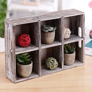 6 Compartment Convertible Wood Serving Tray Shadow Box with Handles and Removable Divider