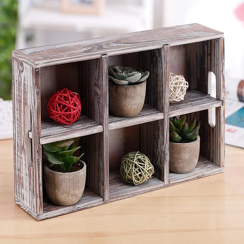 6 Compartment Convertible Wood Serving Tray Shadow Box with Handles and Removable Divider