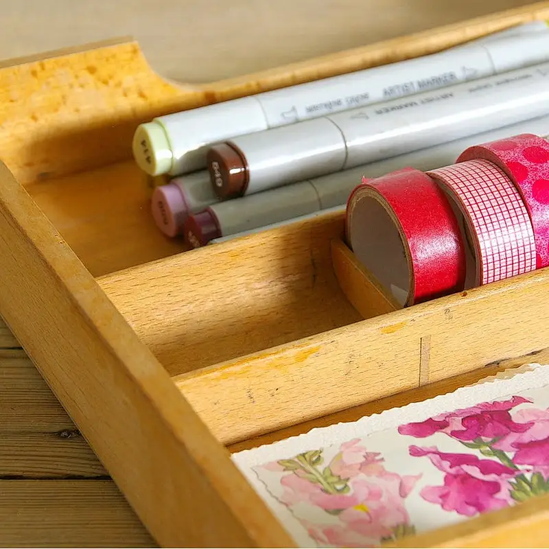 Vintage wooden tray divided box Journaling storage Farmhouse cutlery Bathroom Jewelry display