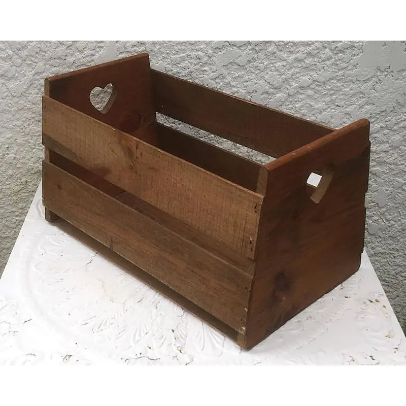 Rustic personalized customized cheaper home decoration  Vintage Large Wood Slat Crate - Heart-Shaped Cut Outs, Solid Bottom2020