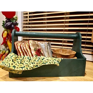 Storage Tool Box Green Wooden French Basket with Handle Large Shabby Chic Kitchen Portable Picnic Bin Fruit Vegetable