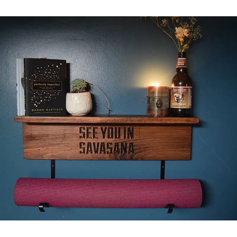 Wall Mount shelf for gym mat yoga mat storage gift for yogi Personalized Yoga Mat Holder