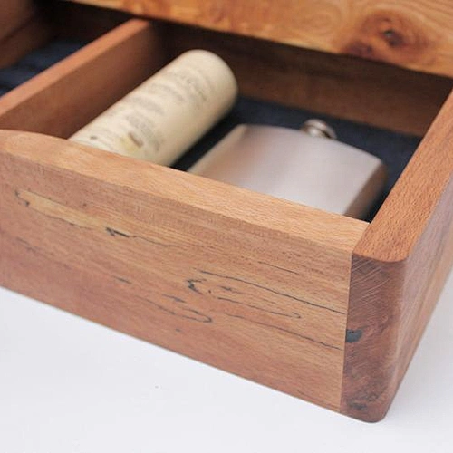 Handmade wooden box made of beautifully figured Olive Ash with carved Oak lid, Fathers day, memory box, gift,