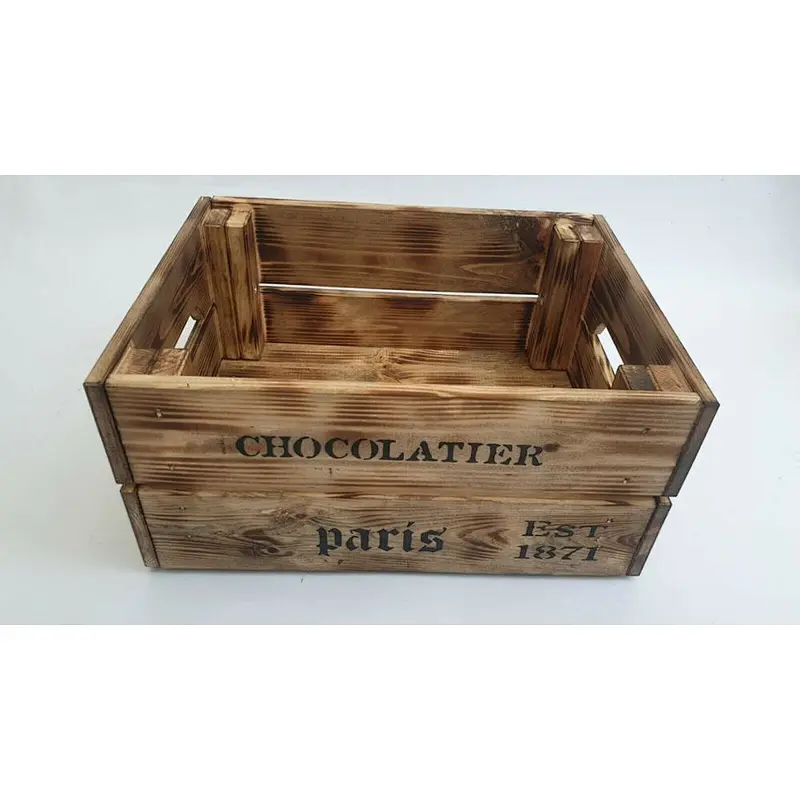Shabby Chic Rustic Industrial Wooden Crate Storage Wood Burn effect Planter Box