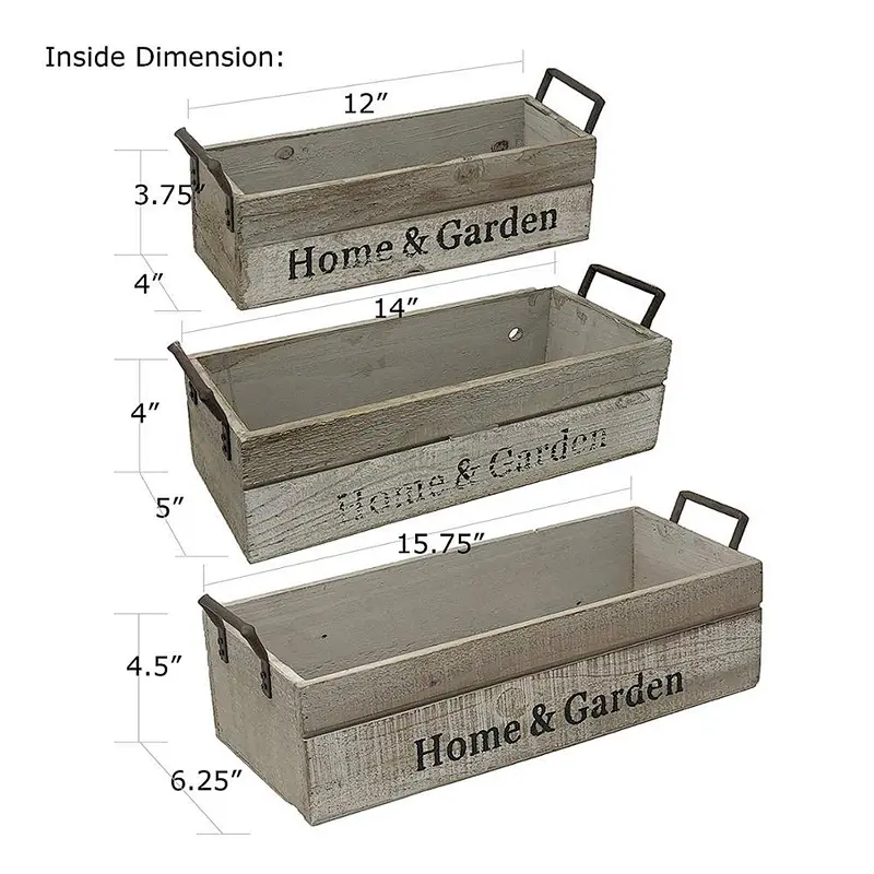 Allgala 3-PC Set Wooden Boxes Planter Trough for Flower pots wooden planter box
