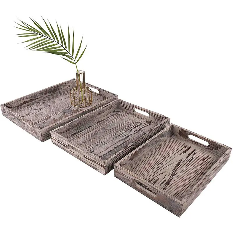 Decorative Natural Wood Serving Tray - Rustic Vintage Style