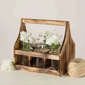 Home Essentials 6 Piece Clear Glass Bottles in Wooden Carrier