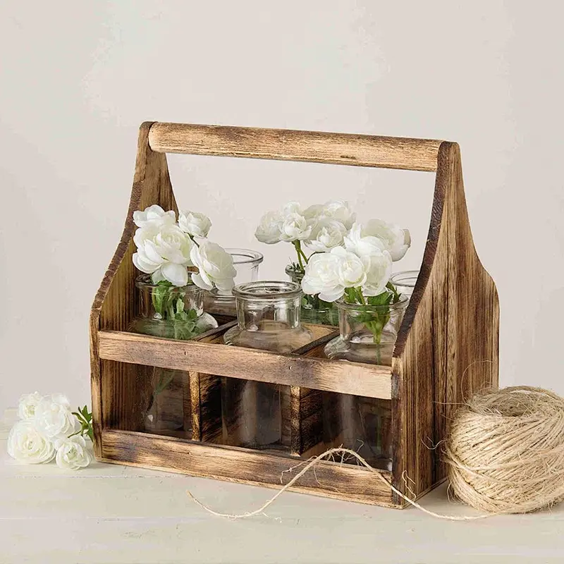 Home Essentials 6 Piece Clear Glass Bottles in Wooden Carrier