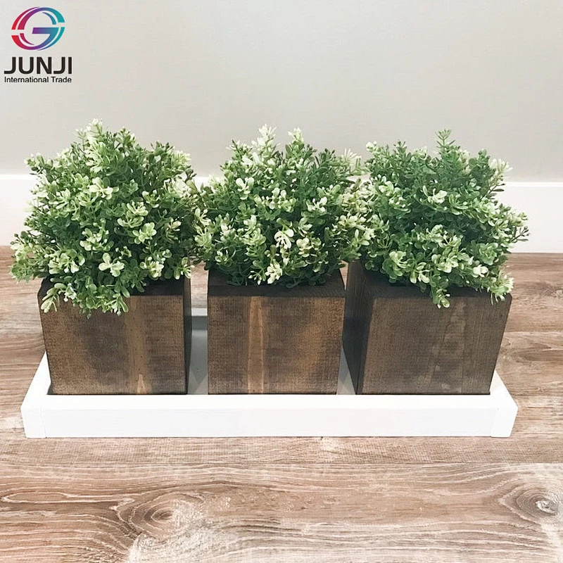 White wood tray with planters Set of 3 brown planters Handmade Flower pots Brown and White Rustic Farmhouse Home Decor