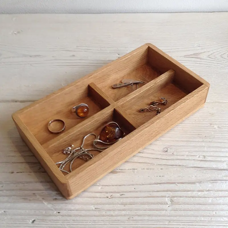 Divided wooden tray jewelry box handmade organizer valet catch all desk tidy storage makeup gift