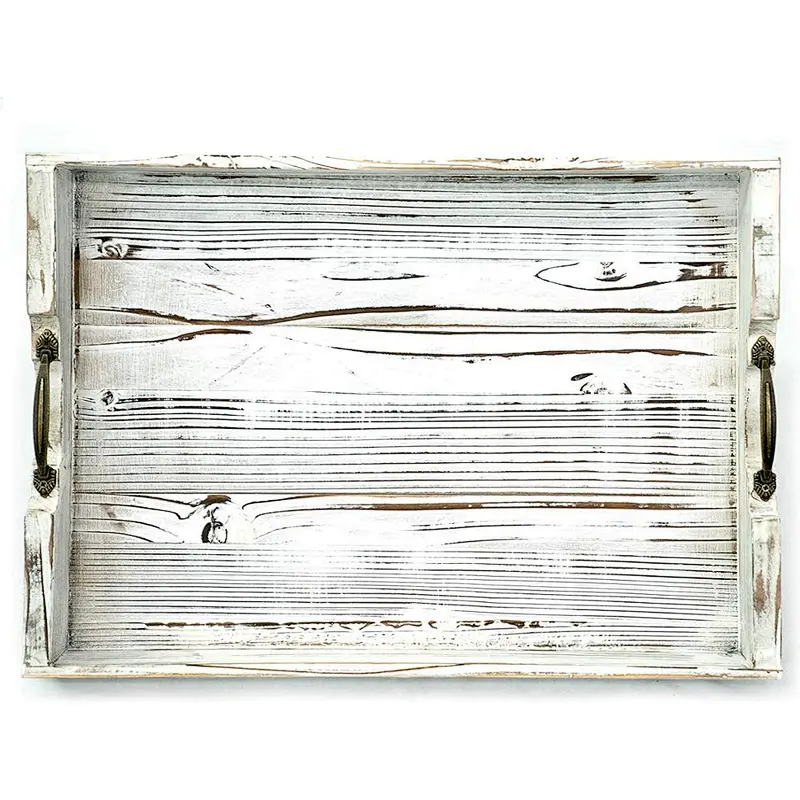 Wooden upholstered tray with handle