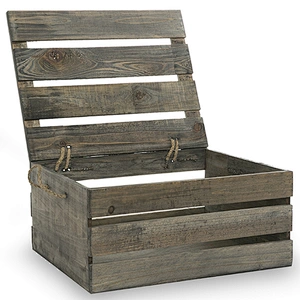 Wooden Crate Storage Box with Lid - Large 15in