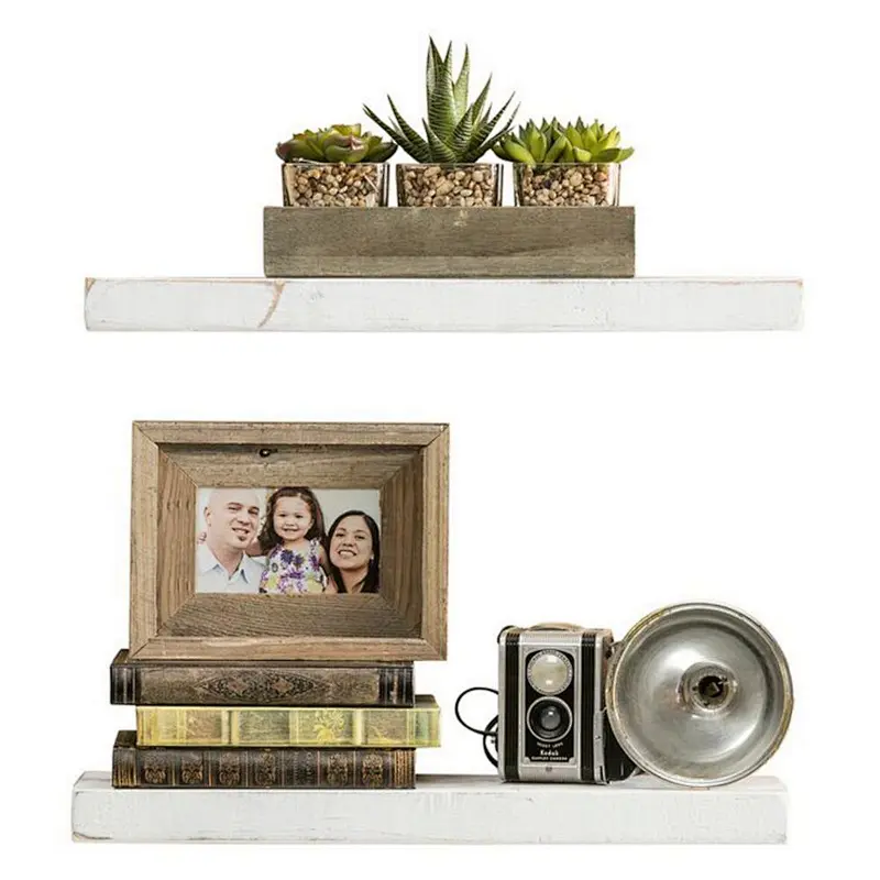 Imperative Decor Rustic Hidden Bracket Wood Floating Shelves - Set of 2