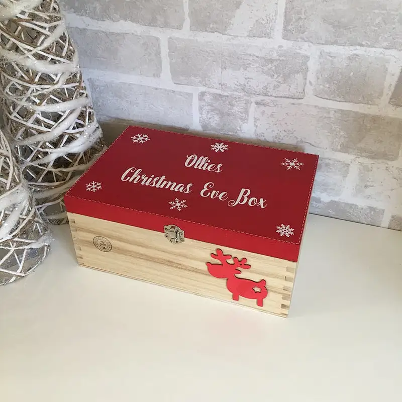 Christmas Eve boxesunfinished personalized customized handwork  small wooden christmas box wholesale  personalised christmas box