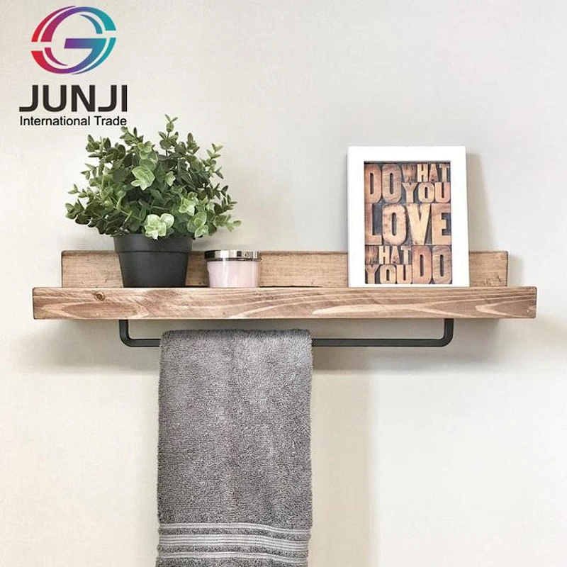 Rustic wood floating wall shelves bathroom shelf with hooks wall mounted deep wall shelf