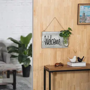 Farmhouse Style Wood Home Welcome Sign with Glass Jar