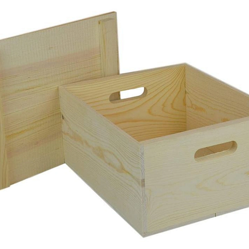 Wooden  Storage Tote Boxes with Lid-Wooden Pine Box with Hand Holes and a Drop on Lid
