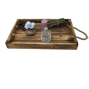 19.6-Inch Square Rustic Torched Wood Ottoman Tray