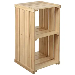Natural Rustic Wood storage Crate Design 2-Bin Storage Cubby Decorative End Table