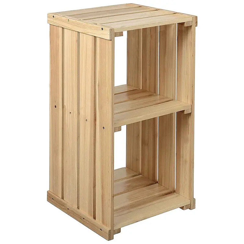 Natural Rustic Wood storage Crate Design 2-Bin Storage Cubby Decorative End Table