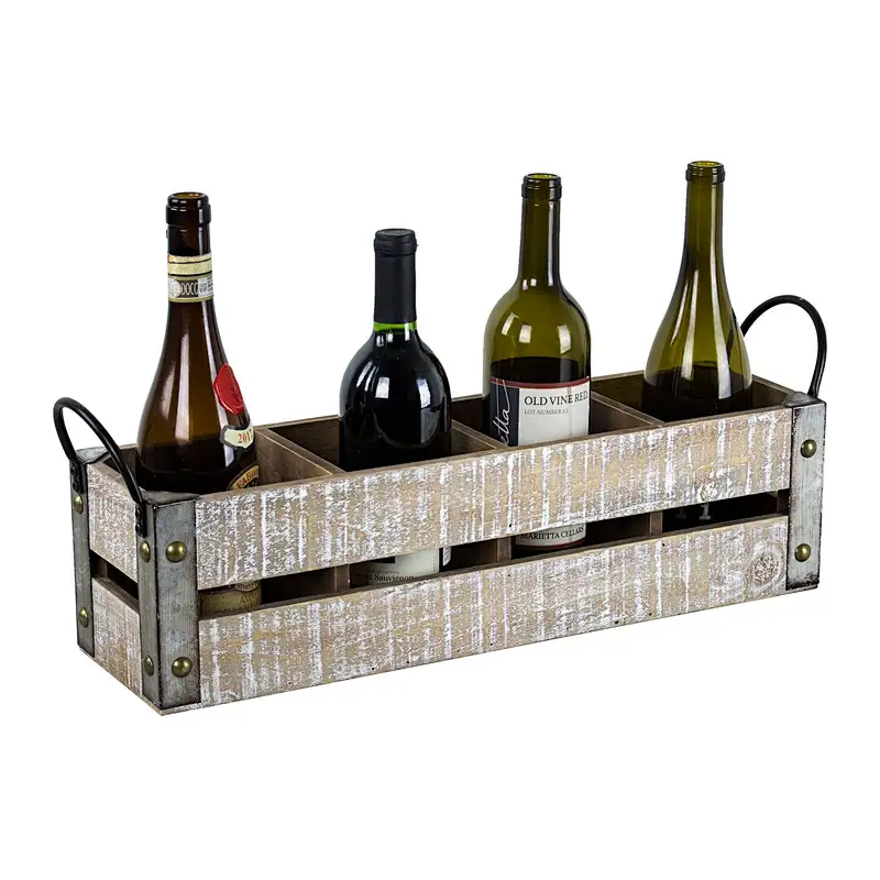 Wooden wine bottle holder, Wine Tote,  American Art Decor 4 Bottle Table Top Farmhouse Wine Rack
