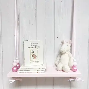 Pink Painted wood Wall Floating  Shelf | Nordic Style  wood Wall Floating   Shelf | Hanging Bead   wood Wall   Floating   Shelf